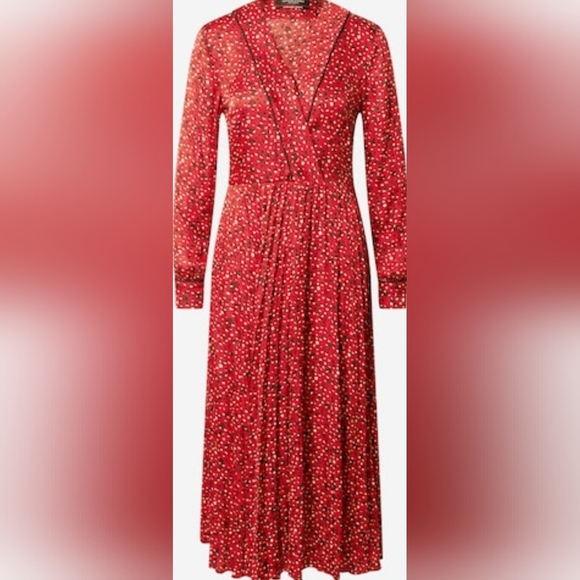 Scotch & Soda Sz M Red Long Sleeve Pleated Maxi Dress Cottagecore Party Evening - Picture 1 of 16